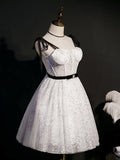A-line Spaghetti Straps Unique White Short Prom Dress Juniors Homecoming Dresses kts016|Selinadress
