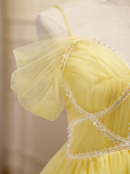 A-line Spaghetti Straps Yellow Short Prom Dress Juniors Cute Homecoming Dresses KTS005|Selinadress