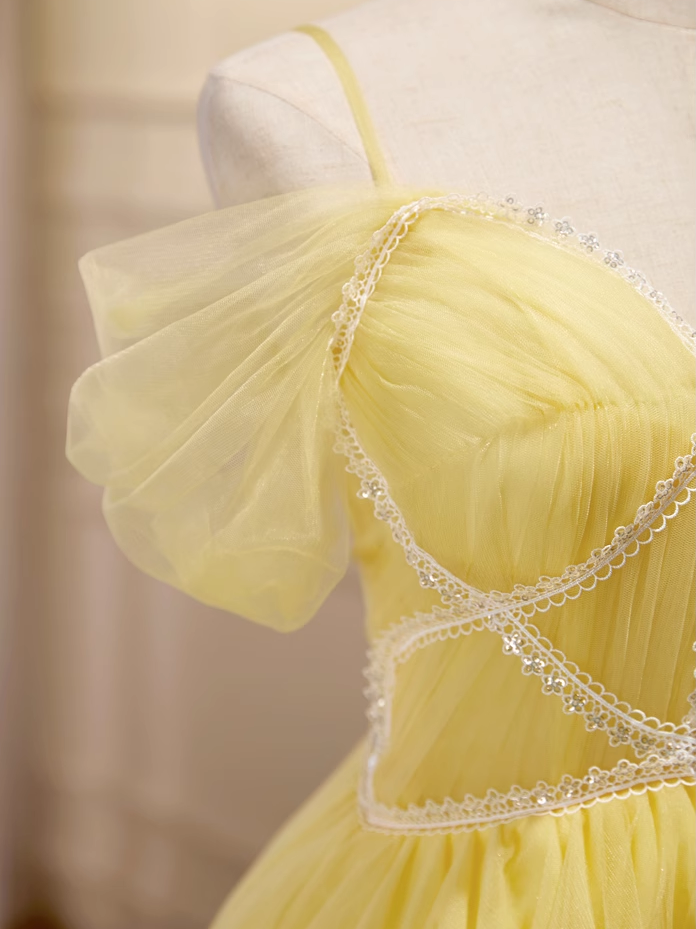 A-line Spaghetti Straps Yellow Short Prom Dress Juniors Cute Homecomin SELINADRESS A-line Spaghetti Straps Yellow Short Prom Dress Juniors Cute Homecomin SELINADRESS