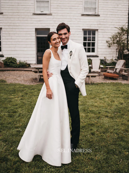 A-line Square Neck Satin Wedding Dresses Cheap Bridal Dresses EWR908 SELINADRESS A-line Square Neck Satin Wedding Dresses Cheap Bridal Dresses EWR908 SELINADRESS