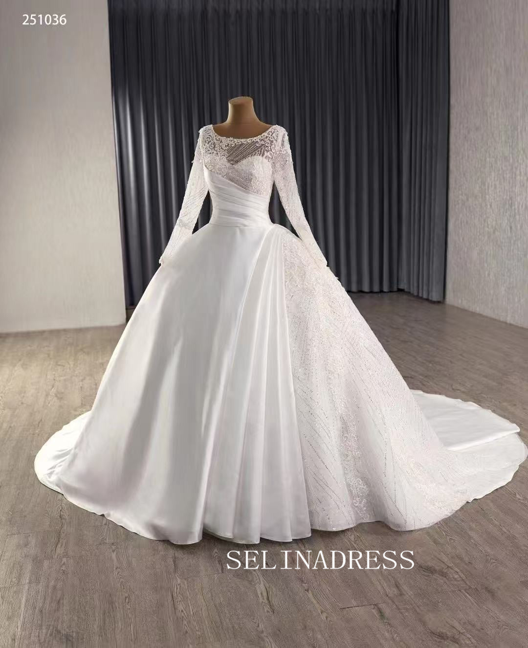 A-line Square Neck White Ball Gown Wedding Dresses With Long Sleeve 25 SELINADRESS A-line Square Neck White Ball Gown Wedding Dresses With Long Sleeve 25 SELINADRESS
