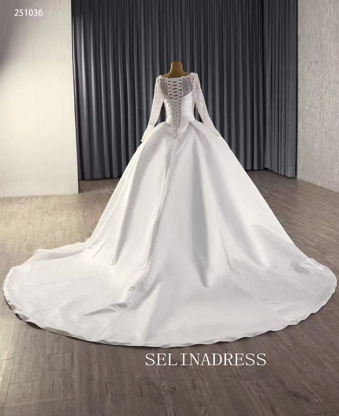 A-line Square Neck White Ball Gown Wedding Dresses With Long Sleeve 25 SELINADRESS A-line Square Neck White Ball Gown Wedding Dresses With Long Sleeve 25 SELINADRESS