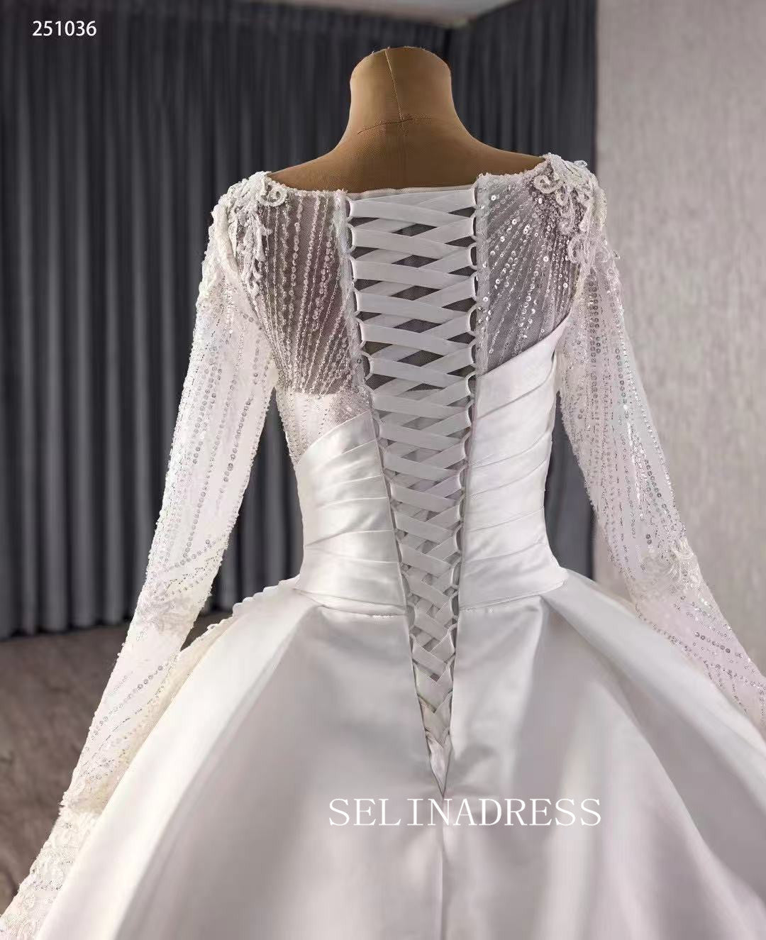 A-line Square Neck White Ball Gown Wedding Dresses With Long Sleeve 25 SELINADRESS A-line Square Neck White Ball Gown Wedding Dresses With Long Sleeve 25 SELINADRESS