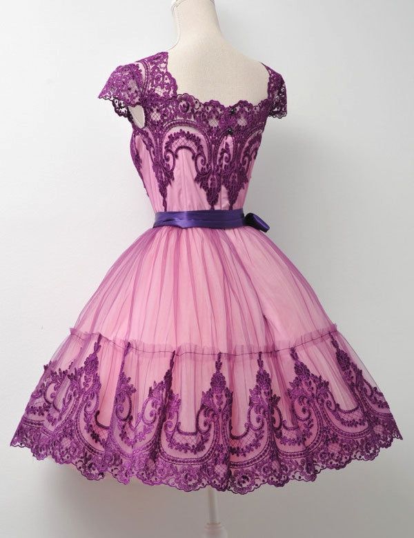 vintage prom dress purple Purple Long Straps Scoop Vintage Evening Dress, Purple Formal Dress Pr
