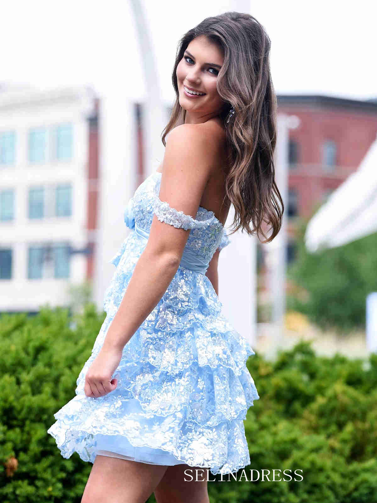 A-line Staps Light Sky Blue Short Prom Dress Lace Homecoming Dresses # SELINADRESS A-line Staps Light Sky Blue Short Prom Dress Lace Homecoming Dresses # SELINADRESS