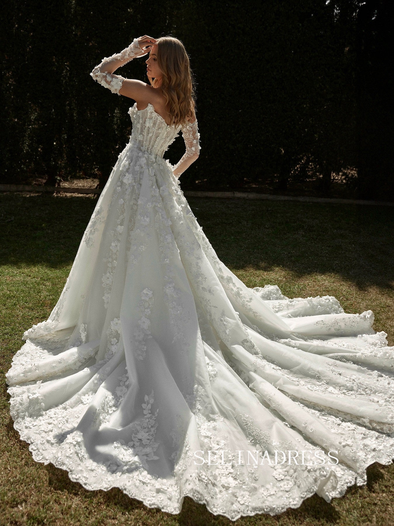 A-line Strapless 3D Lace Detachable Long Sleeve Wedding Dresses SER613 A-line Strapless 3D Lace Detachable Long Sleeve Wedding Dresses SER613