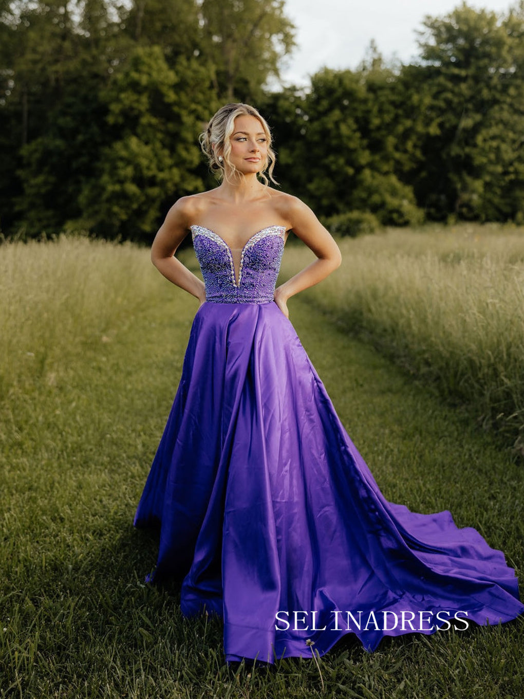 A-line Strapless Beaded Long Prom Dress Regency Formal Dress SQW034 SELINADRESS A-line Strapless Beaded Long Prom Dress Regency Formal Dress SQW034 SELINADRESS