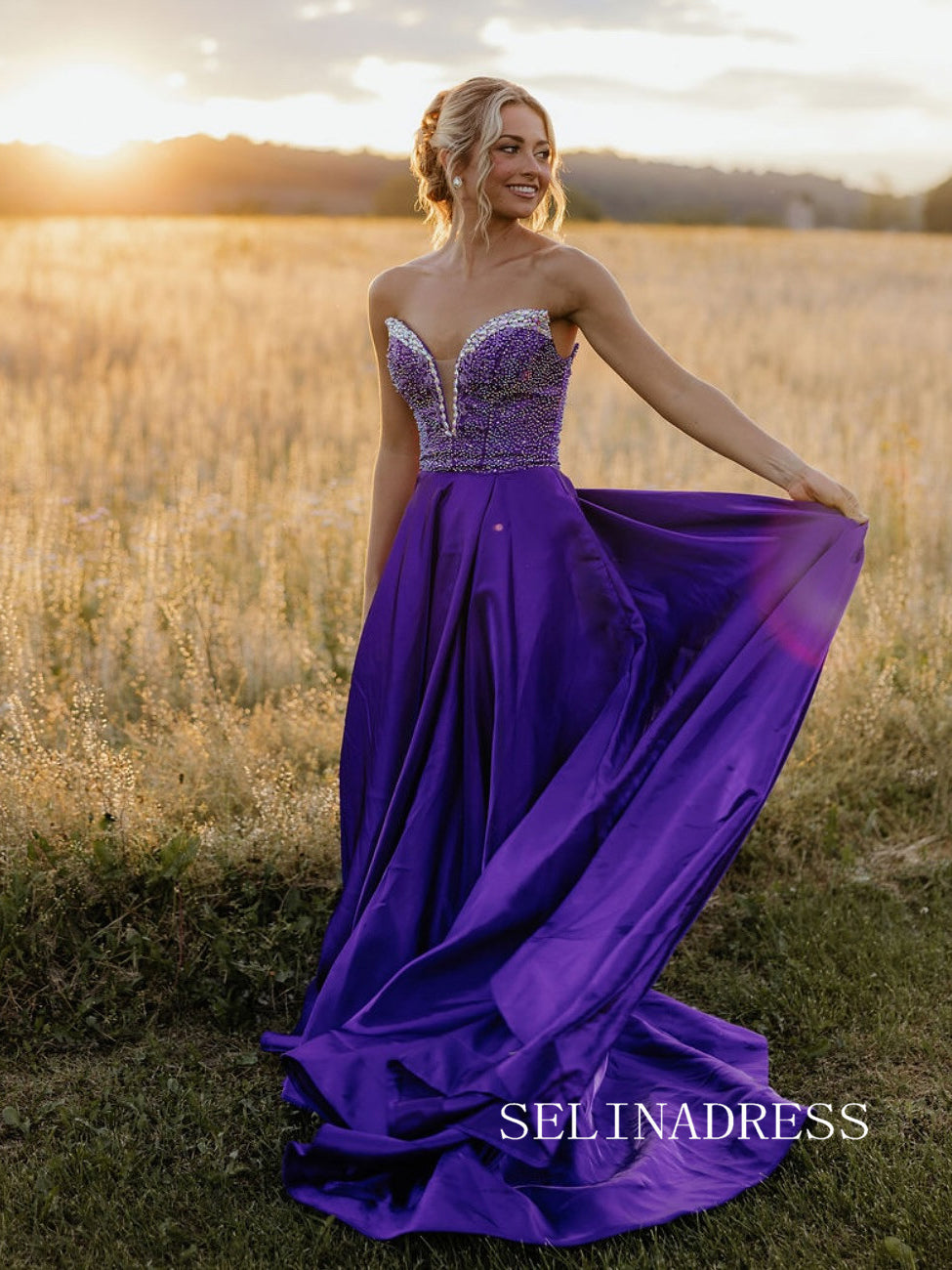 A-line Strapless Beaded Long Prom Dress Regency Formal Dress SQW034 SELINADRESS A-line Strapless Beaded Long Prom Dress Regency Formal Dress SQW034 SELINADRESS