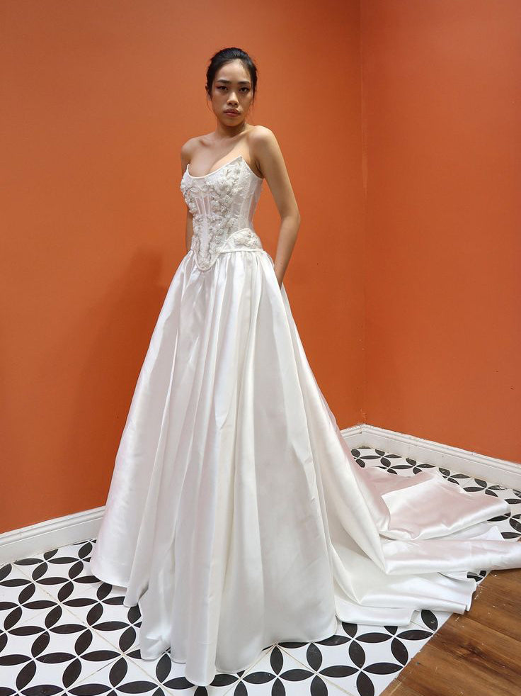 A line Strapless Beaded Wedding Dresses Rustic Bridal Gowns CBA025|Selinadress