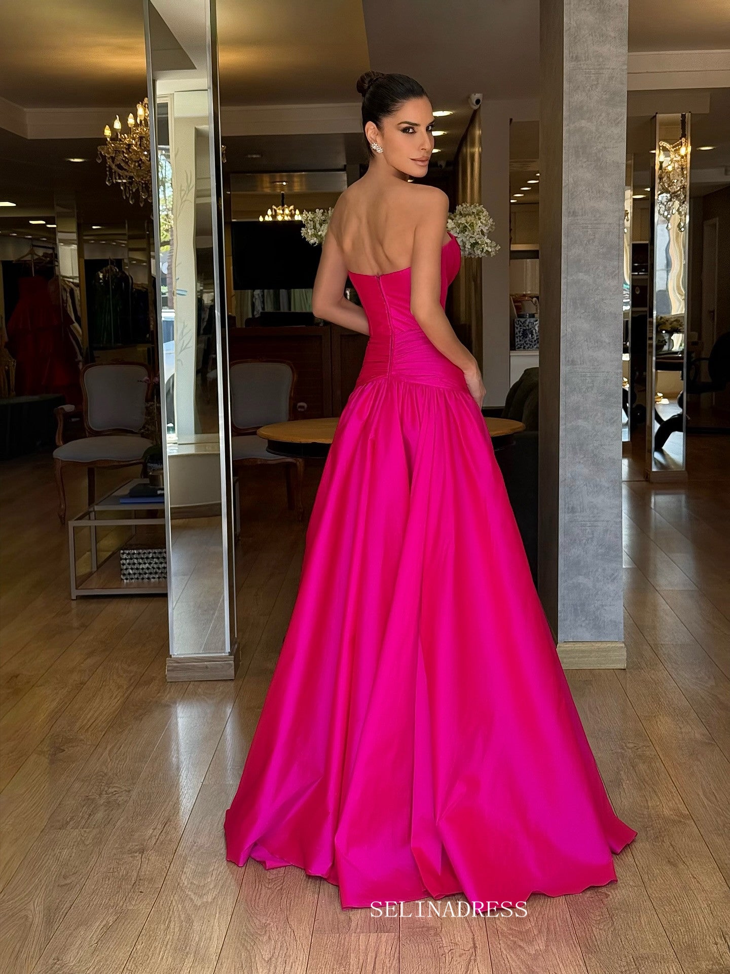 A-line Strapless Fuchsia Long Prom Dress Evening Dress TKL623 SELINADRESS A-line Strapless Fuchsia Long Prom Dress Evening Dress TKL623 SELINADRESS