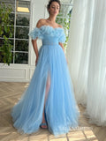 A-line Strapless Gorgeous Prom Dress Light Sky Blue Long Evening Dresses SEA033|Selinadress