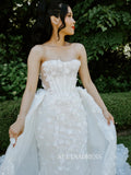 A-line Strapless Lace Flower Wedding Dresses Gorgeous White Bridal Gown EVW002|Selinadress