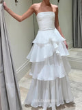A-line Strapless Multi-layer Evening Dresses Long White Prom Gown sew1090|Selinadress