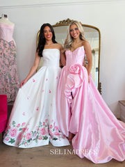 A-line Strapless Pink Prom Dresses With High Slit Elegant Evening Dresses SEA310|Selinadress