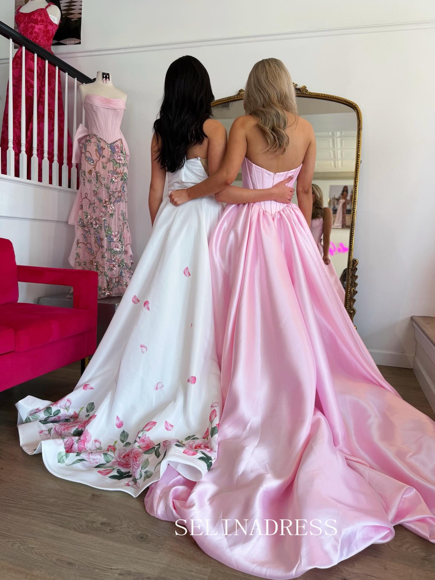 A-line Strapless Pink Prom Dresses With High Slit Elegant Evening Dresses SEA310|Selinadress