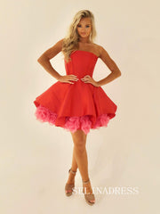 A-line Strapless Red Short Prom Dress Homecoming Dress #SEA242|Selinadress