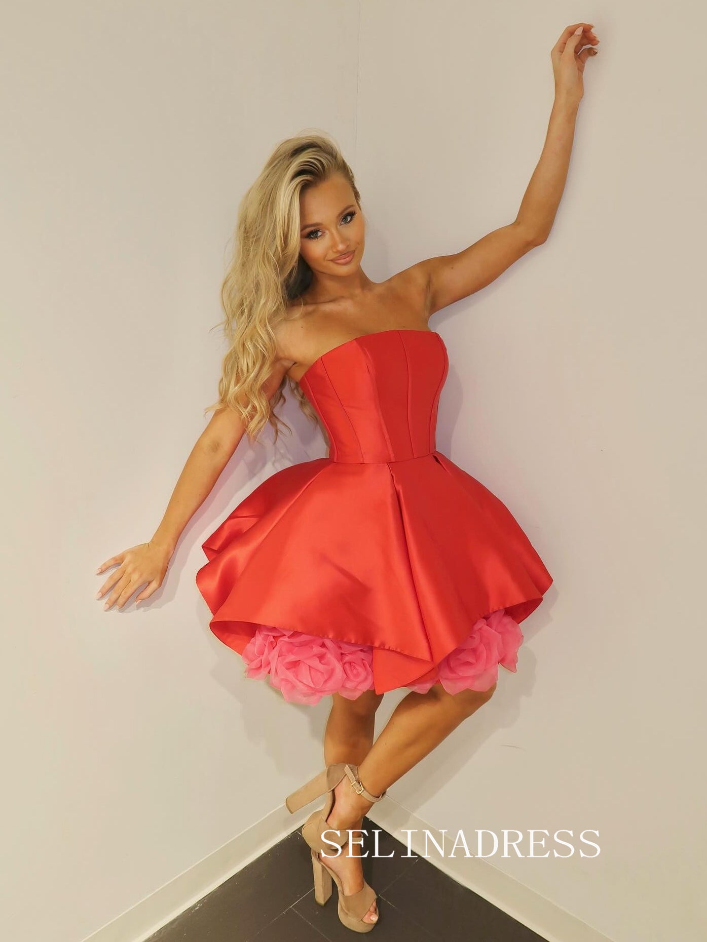 A-line Strapless Red Short Prom Dress Homecoming Dress #SEA242|Selinadress