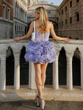 A-line Strapless Ruffles Short Prom Dress Unique Homecoming Dress KTS048