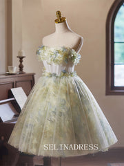 A-Line Strapless Tulle Homecoming Dress Cute Cocktail Dresses #GRK036|Selinadress