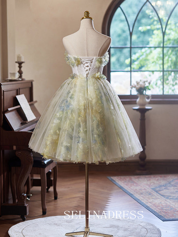 A-Line Strapless Tulle Homecoming Dress Cute Cocktail Dresses #GRK036|Selinadress