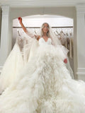 A-line Strapless V neck Ball Gown Ruffles Lyered Wedding Dresses  sew1016|Selinadress