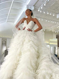 A-line Strapless V neck Ball Gown Ruffles Lyered Wedding Dresses  sew1016|Selinadress