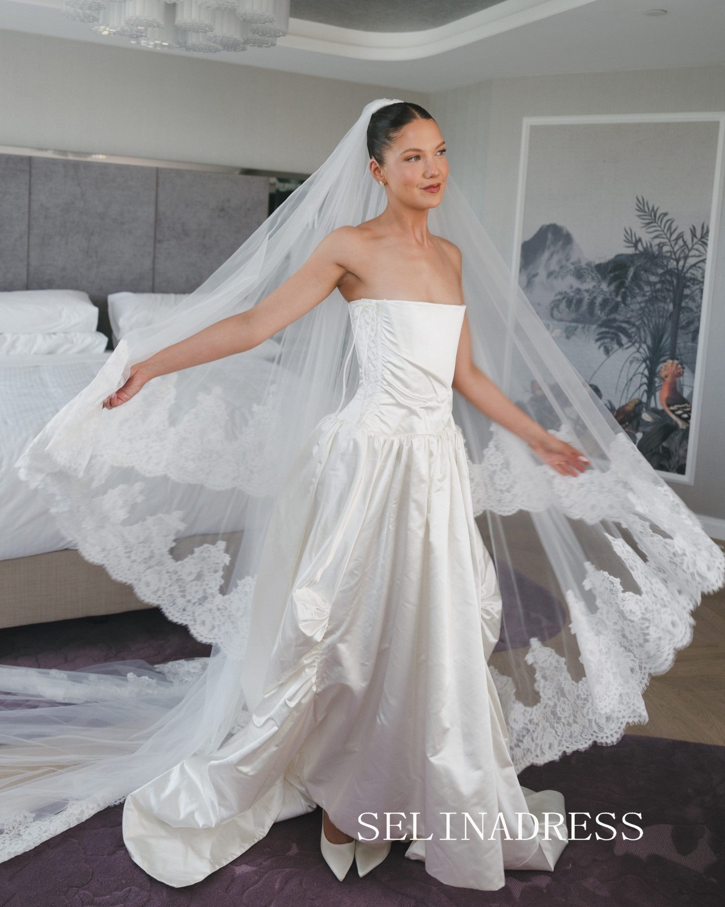 A-line Strapless Wedding Dress Rustic Soft Satin Wedding Gowns SEA003|Selinadress