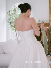 A-line Strapless Wedding Dress Rustic White Satin Wedding Gowns SEA002|Selinadress