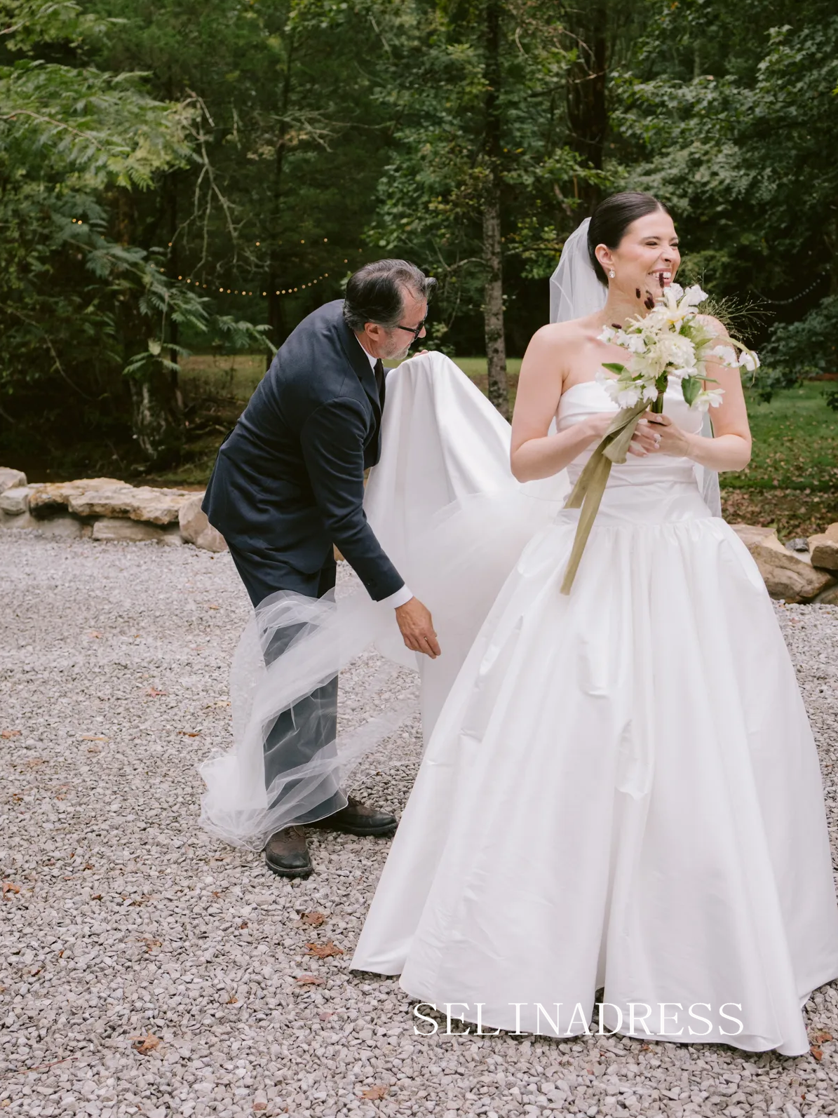A-line Strapless Wedding Dress Rustic White Satin Wedding Gowns SEA002|Selinadress