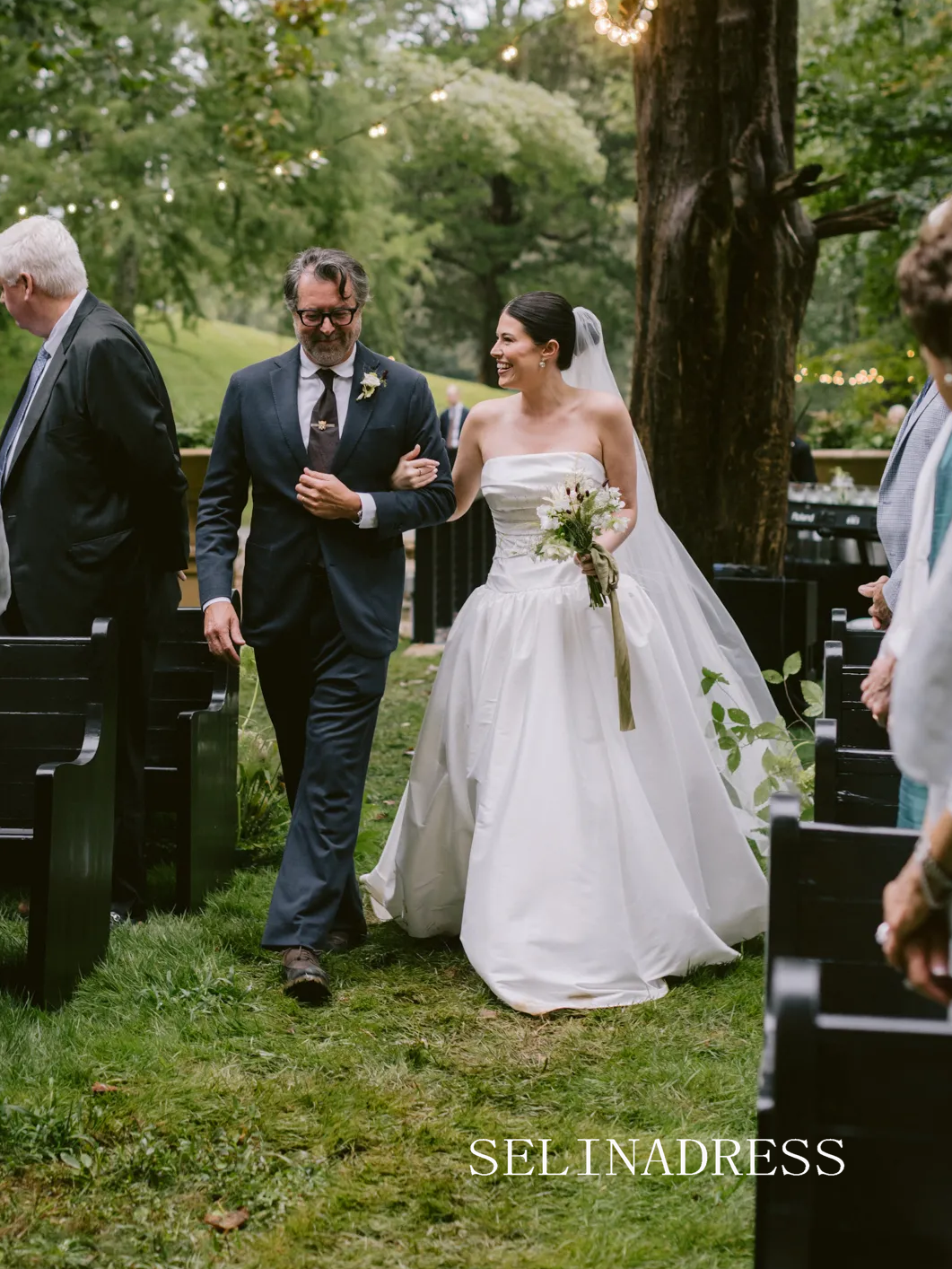 A-line Strapless Wedding Dress Rustic White Satin Wedding Gowns SEA002|Selinadress