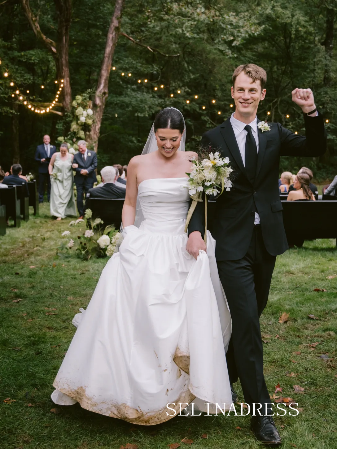 A-line Strapless Wedding Dress Rustic White Satin Wedding Gowns SEA002|Selinadress