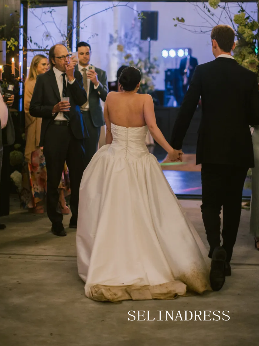 A-line Strapless Wedding Dress Rustic White Satin Wedding Gowns SEA002|Selinadress