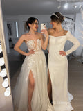 A-line Strapless Wedding Dresses Elegant Applique Bridal Gown SEA051|Selinadress