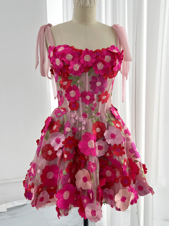 A-line Straps 3D Flowers Beautiful Short Homecoming Dress #SEA050|Selinadress