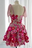 A-line Straps 3D Flowers Beautiful Short Homecoming Dress #SEA050|Selinadress
