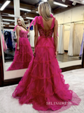 A-line Straps Beaded Ruffles Long Prom Dress Evening Dress SEW1135|Selinadress