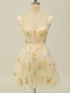 A-line Straps Beautiful Short Prom Dress Flower Homecoming Dress kts072|Selinadress
