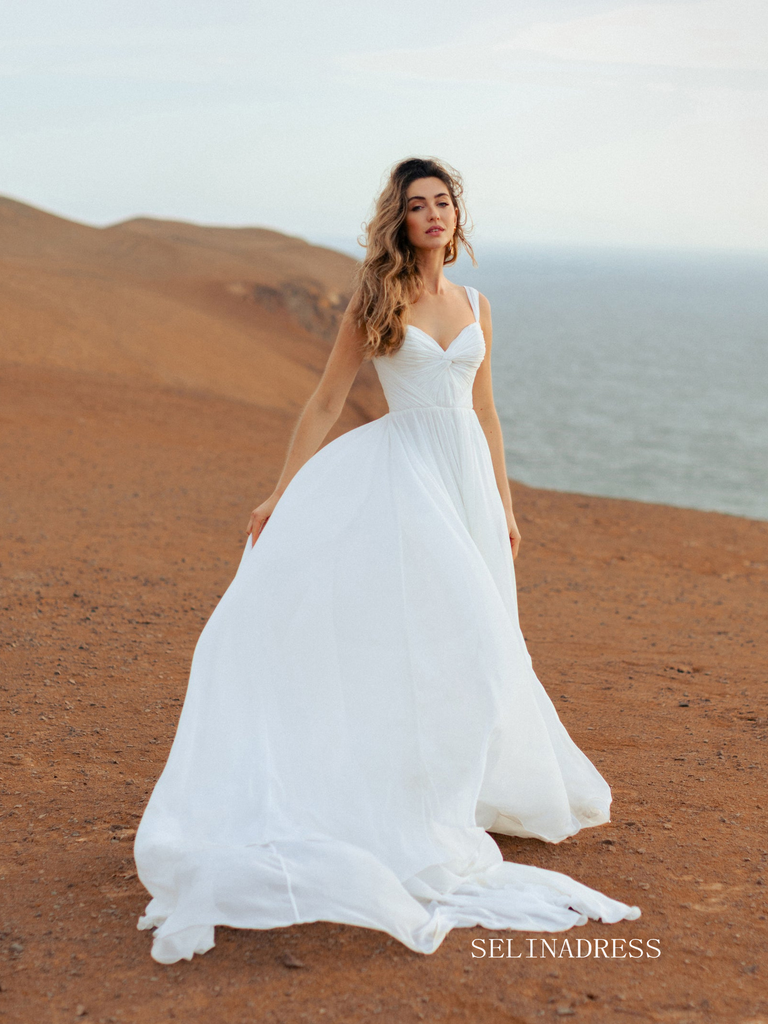 A-line Straps Chiffon Beach Wedding Dresses Elegant Bridal Gown EWR801 – SELINADRESS