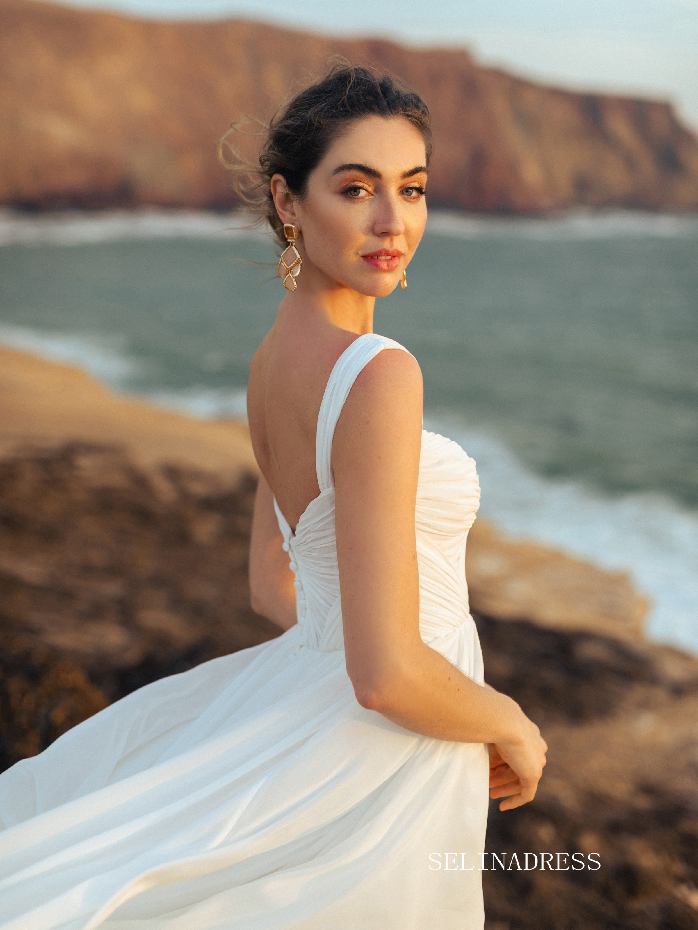 A-line Straps Chiffon Beach Wedding Dresses Elegant Bridal Gown EWR801 SELINADRESS A-line Straps Chiffon Beach Wedding Dresses Elegant Bridal Gown EWR801 SELINADRESS