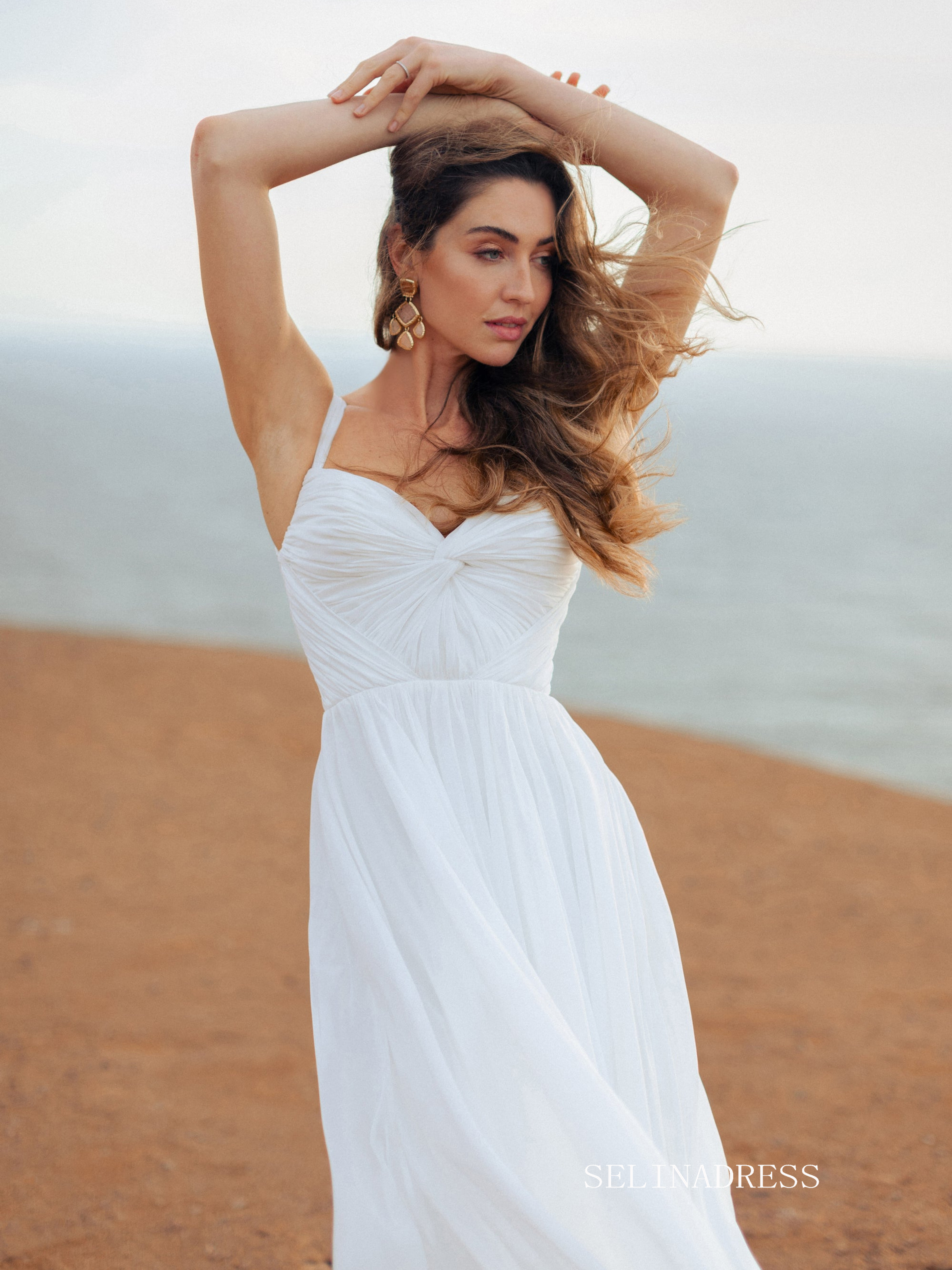 A-line Straps Chiffon Beach Wedding Dresses Elegant Bridal Gown EWR801 SELINADRESS A-line Straps Chiffon Beach Wedding Dresses Elegant Bridal Gown EWR801 SELINADRESS