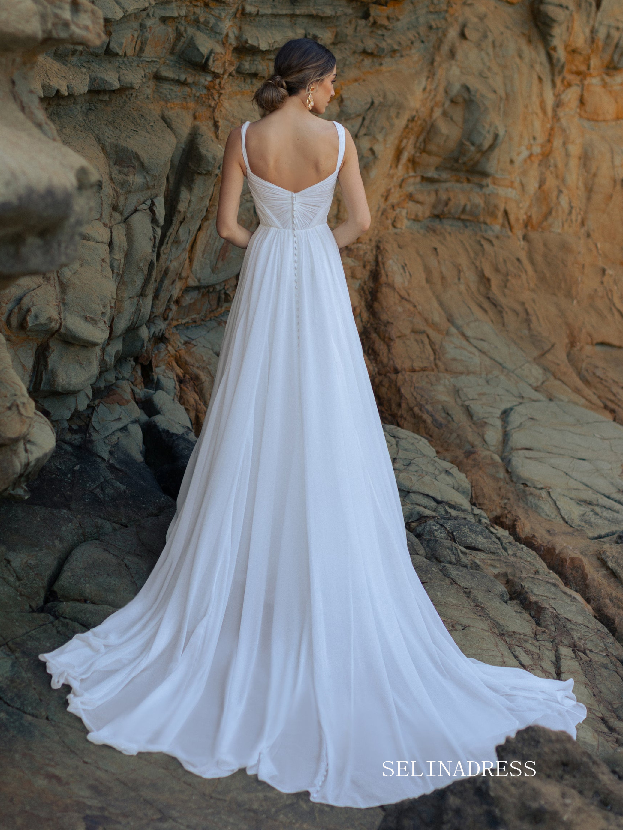 A-line Straps Chiffon Beach Wedding Dresses Elegant Bridal Gown EWR801 SELINADRESS A-line Straps Chiffon Beach Wedding Dresses Elegant Bridal Gown EWR801 SELINADRESS