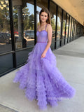 A-line Straps Lilac Long Prom Dress Ruffles Evening Dress SEW1133|Selinadress
