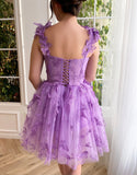 A-line Straps Lilac Short Prom Dress Butterfly Homecoming Dress KTS052|Selinadress