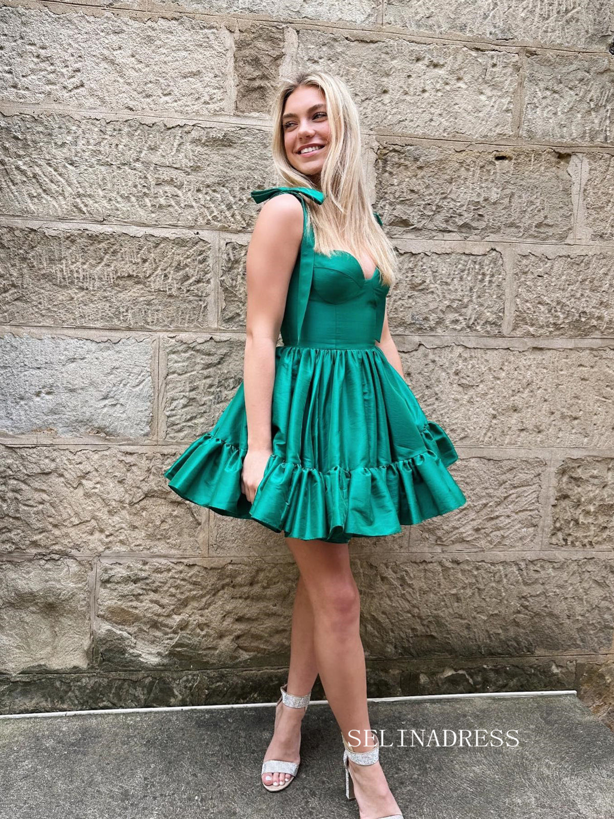 A-line Straps Satin Homecoming Dress Hunter Short Prom Dress Cute Cock SELINADRESS A-line Straps Satin Homecoming Dress Hunter Short Prom Dress Cute Cock SELINADRESS