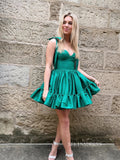 A-line Straps Satin Homecoming Dress Hunter Short Prom Dress Cute Cocktail Dresses SEW0857|Selinadress