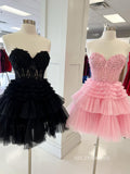 A-line Sweetheart Charming Lace Homecoming Dress Frill Layered Short Prom Dress SEW0853|Selinadress