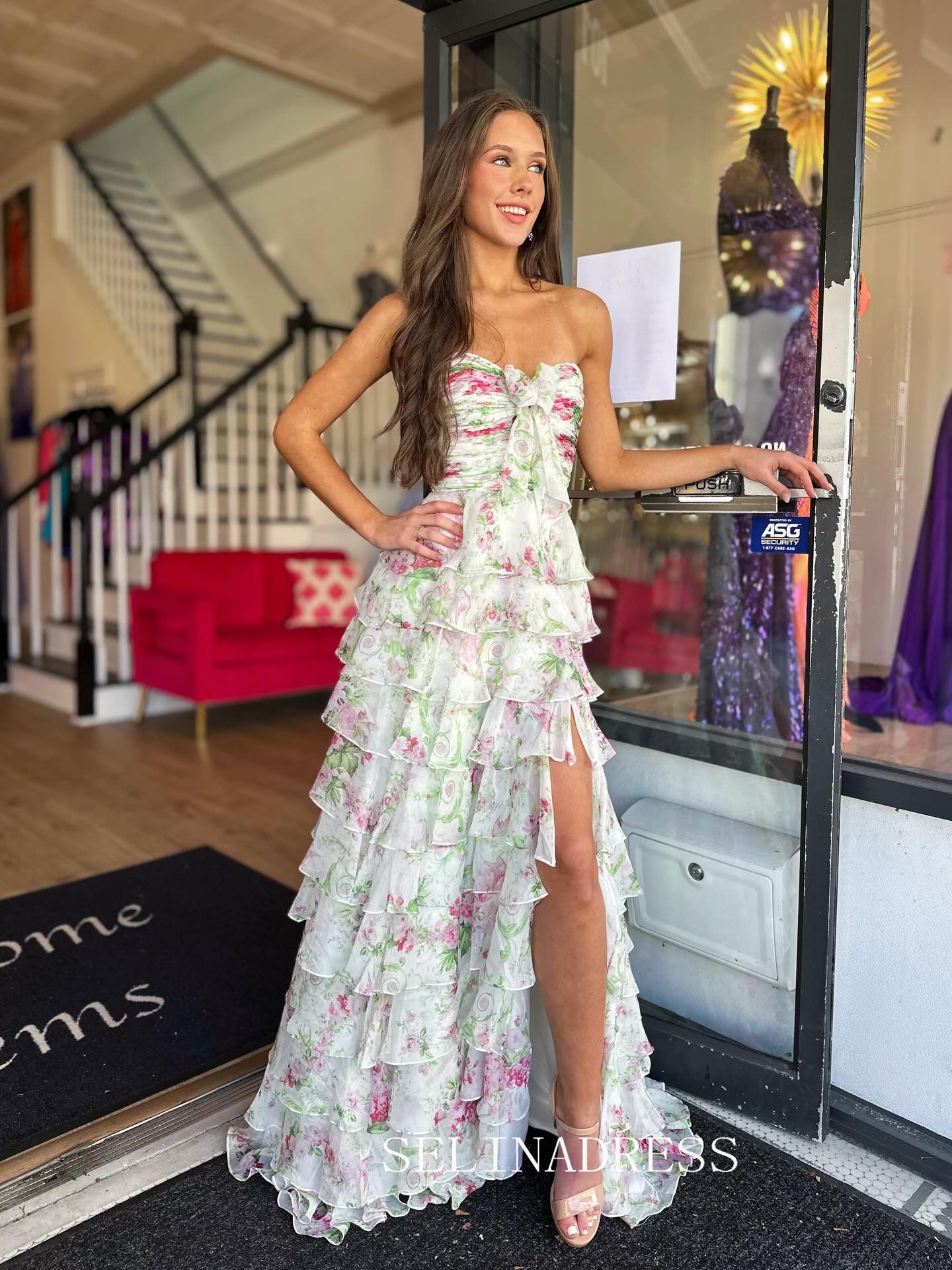 A-line Sweetheart Floral Prom Dresses With Bow Elegant Evening Dresses SELINADRESS A-line Sweetheart Floral Prom Dresses With Bow Elegant Evening Dresses SELINADRESS