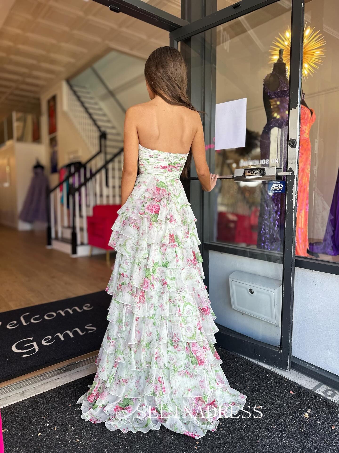 A-line Sweetheart Floral Prom Dresses With Bow Elegant Evening Dresses SELINADRESS A-line Sweetheart Floral Prom Dresses With Bow Elegant Evening Dresses SELINADRESS