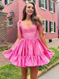A-line Sweetheart Hot Pink Short Prom Dress Cute Satin Homecoming Dress JKW011