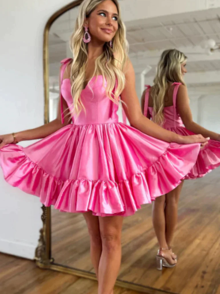 A-line Sweetheart Hot Pink Short Prom Dress Cute Satin Homecoming Dres SELINADRESS A-line Sweetheart Hot Pink Short Prom Dress Cute Satin Homecoming Dres SELINADRESS